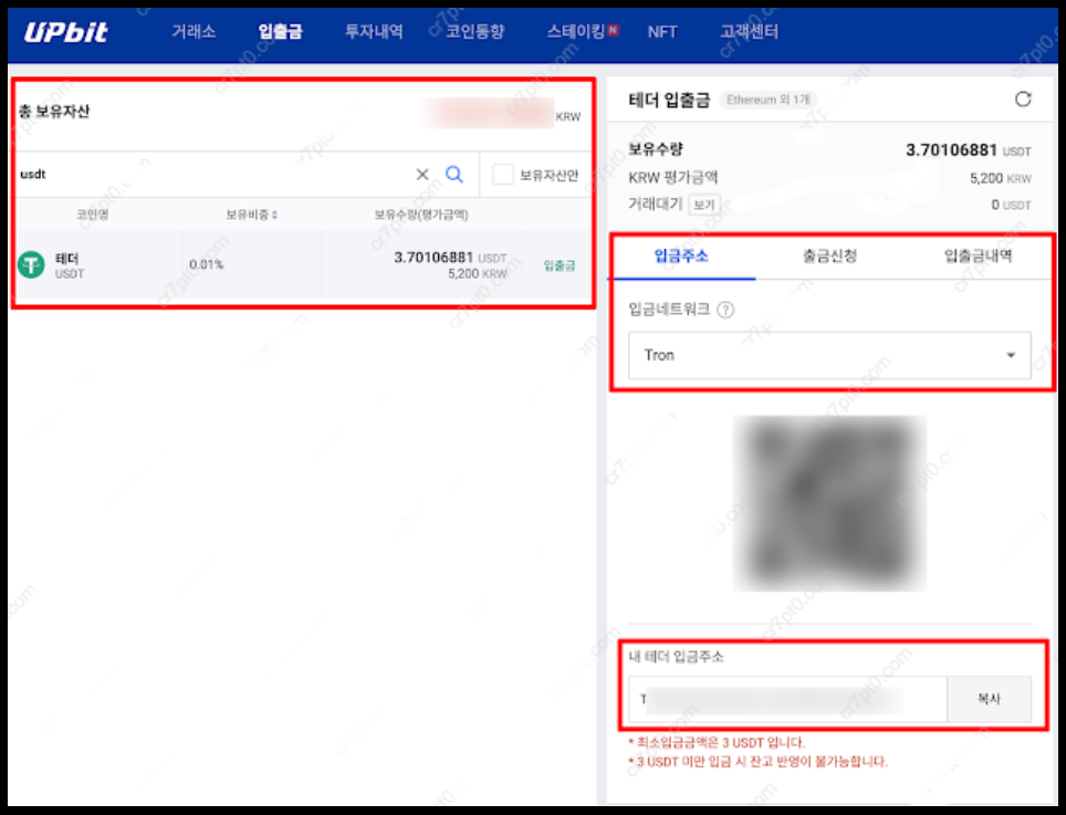 업비트 테더 입출금